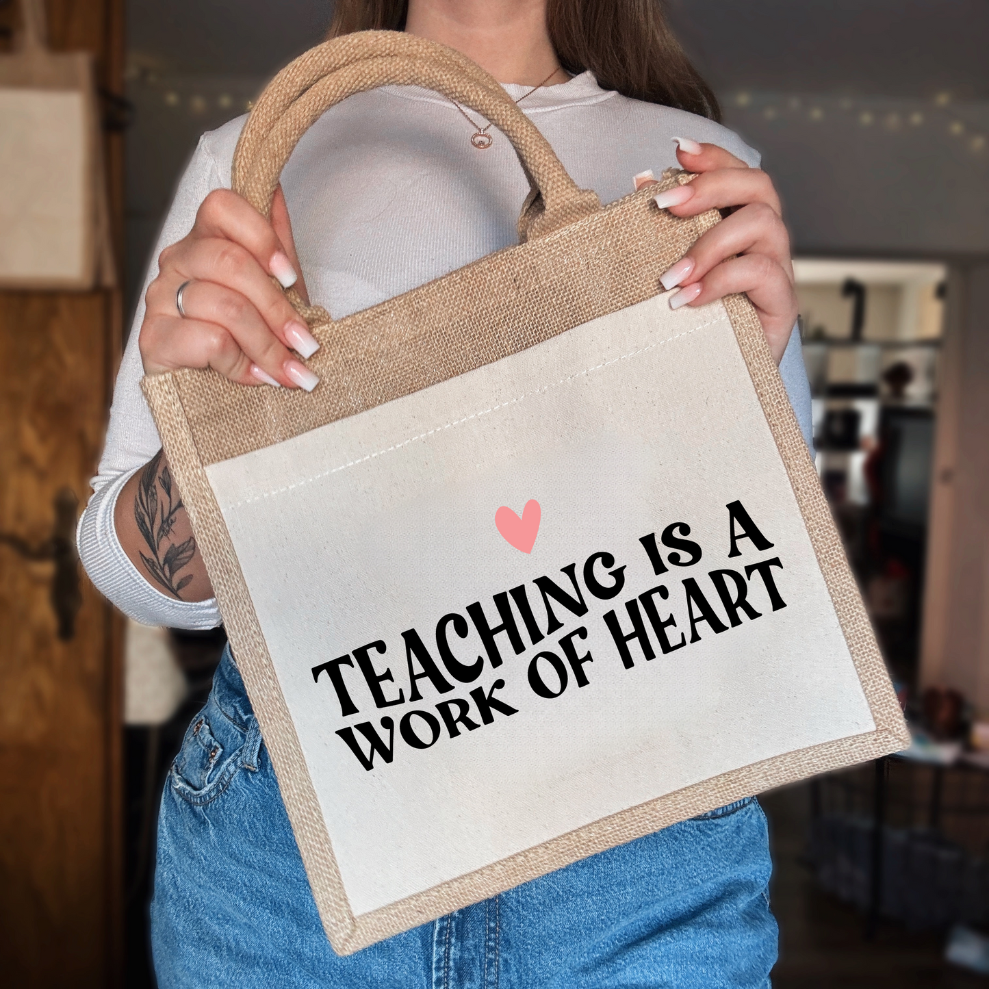 Jutetasche „Teaching is a work of heart“ | für Lehrer